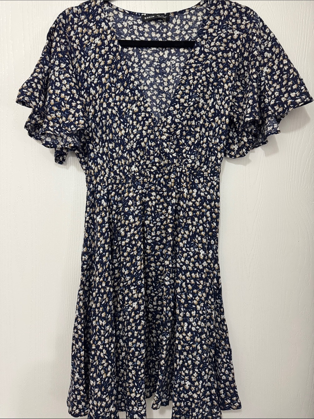SHEIN Navy Floral Short Flutter-Sleeve Mini Dress